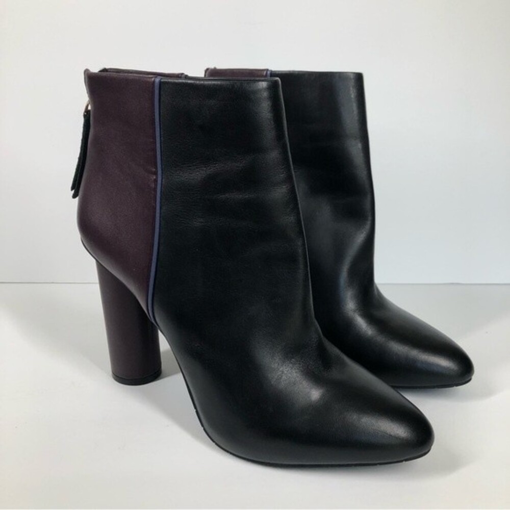 Cabi Bisset Colorblock Black Purple Leather Ankle Bootie Size 9.5